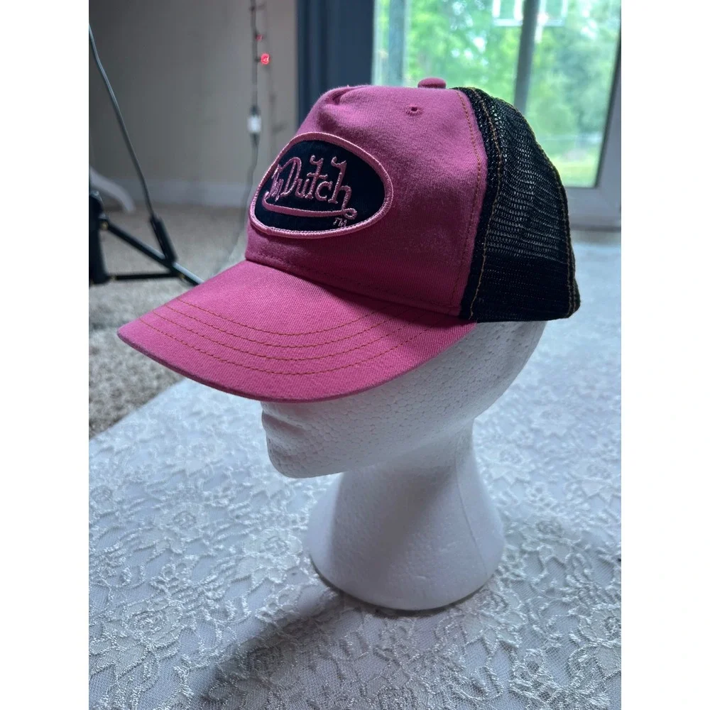 Y2K Von Dutch Pink Black Mesh Trucker Hat Snapback Cap Kids 2000s Retro